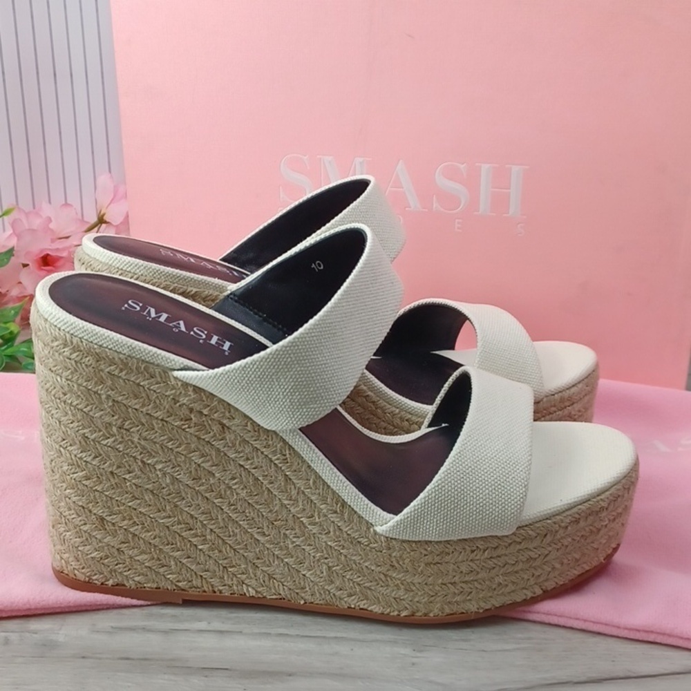 SMASH Shoes Women's Luna Two-Strap Slide Espadrille Wedge Sandals NIB - Picture 5 of 12